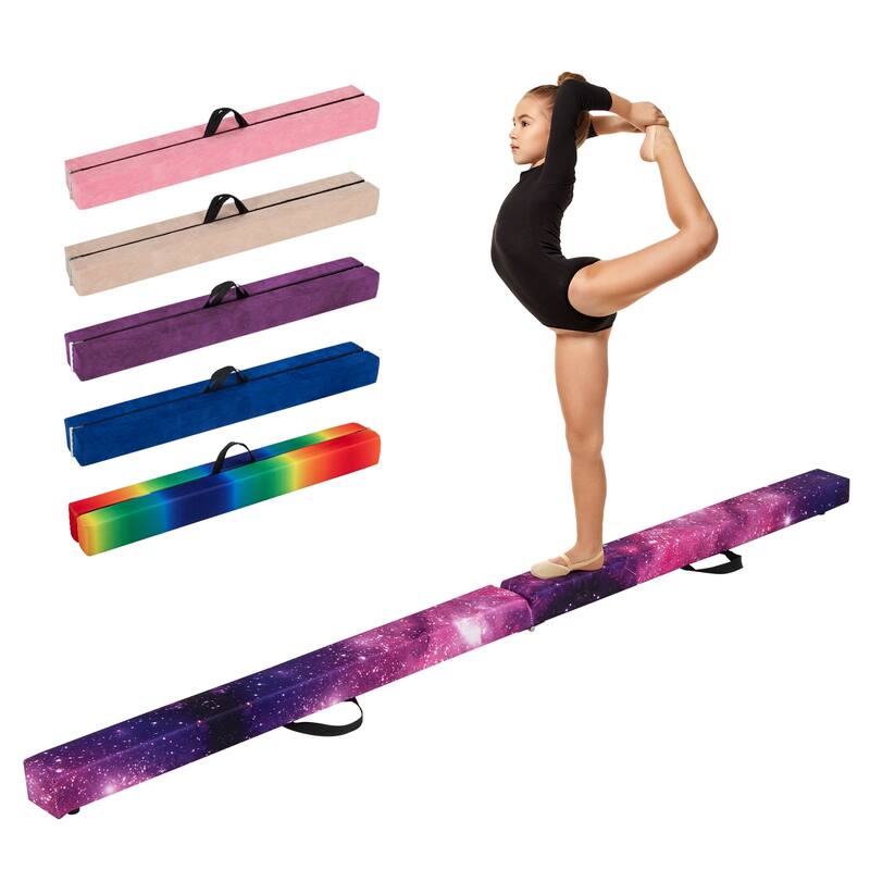 Gymax 9 FT Folding Balance Beam w/ Solid Wood Base & Anti-slip Bottom - Purple