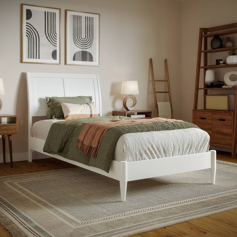 Valencia Solid Wood Low Profile Sleigh Platform Bed - White - Twin XL