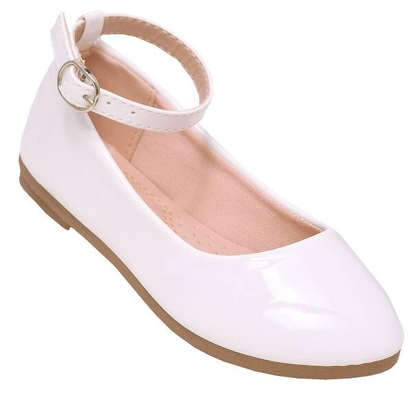Shop Girls White Patent Shine Buckled Ankle Strap Casual Flat