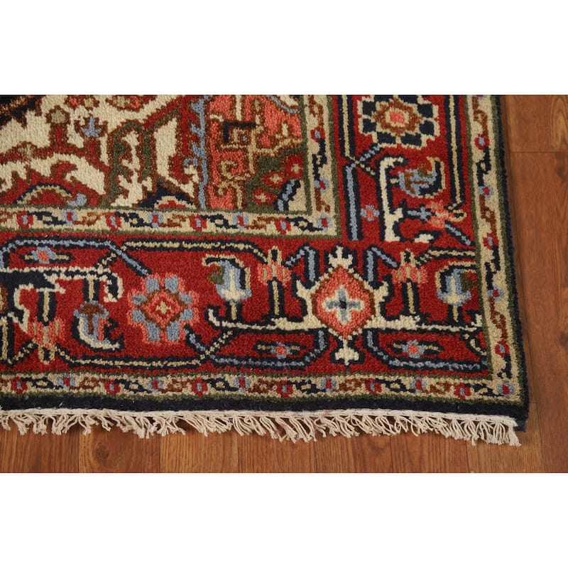 Hand Knotted Oriental 100% Wool Carpet Traditional Medallion Navy Blue & Blues Heriz (serapi) Area Rug - 5' 11'' X 4' 0''