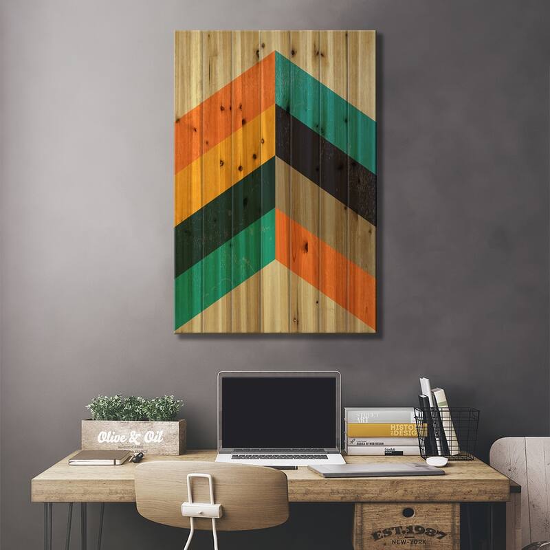 Mid Century Chevron Print Print On Wood by Nordic Print Studio - Multi-Color