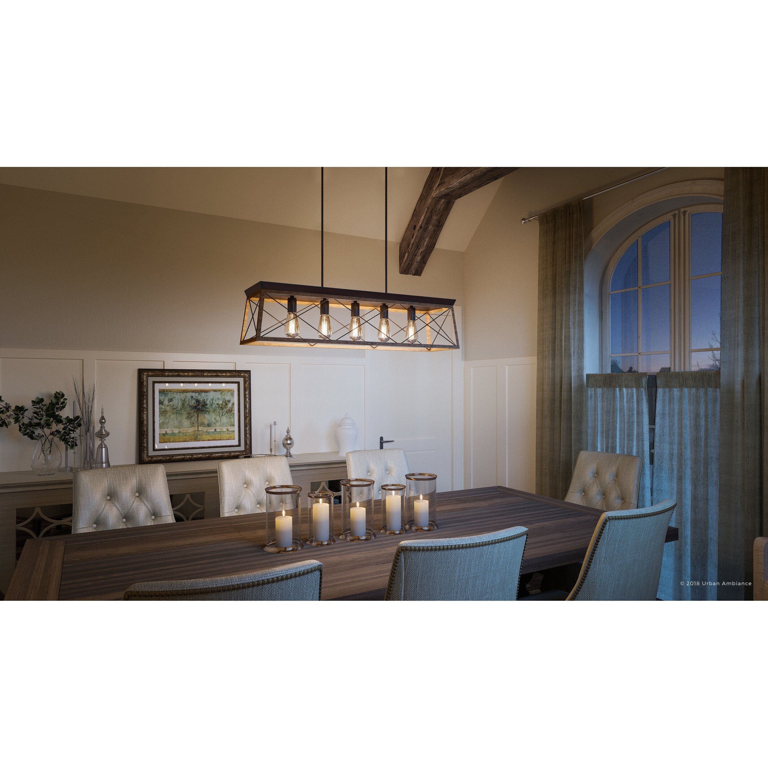 Luxury Industrial Chic Island/Linear Chandelier UHP2126 from The Berkeley Collection by Urban Ambiance Large Size: 9H x 38W Olde Bronze Finish with Modern Farmhouse Style Elements