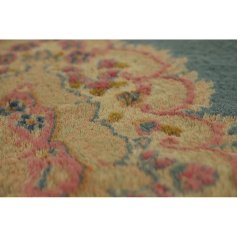 Hand Knotted Oriental 100% Wool Carpet Traditional Medallion Navy Blue & Blues Kerman Area Rug - 8' 9'' X 5' 10''