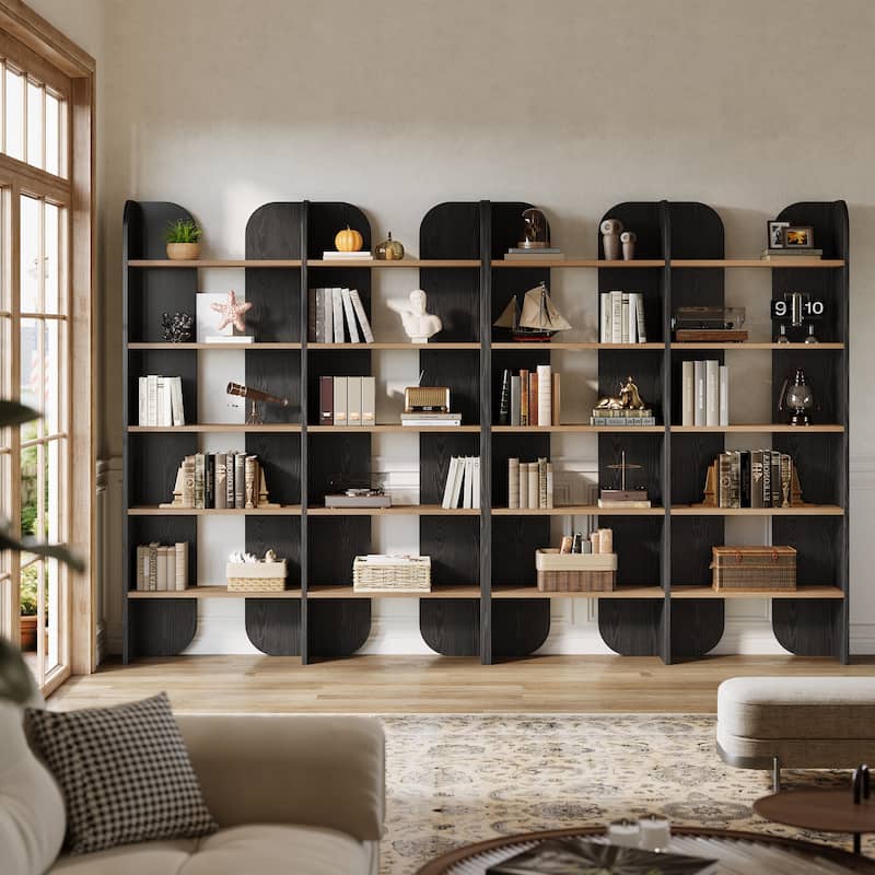 70.87" 5-Tier Double Wide Bookshelf, Open Shelves Tall Floor Standing Bookcase Storage Accent Shelf