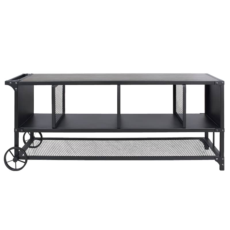 Krueger Rustic Sand Black 68-inch Steel Powder Console with Wire Mesh by Furniture of America