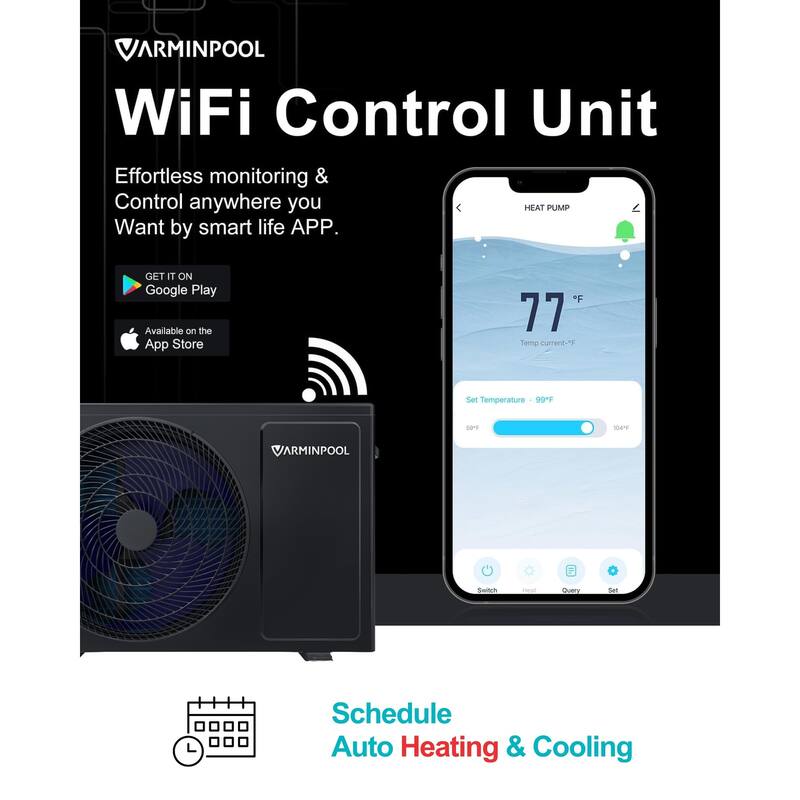 Electric Pool Heat Pump 27000 BTU Pool Heater for 7000 Gallon Pools with WiFi Control