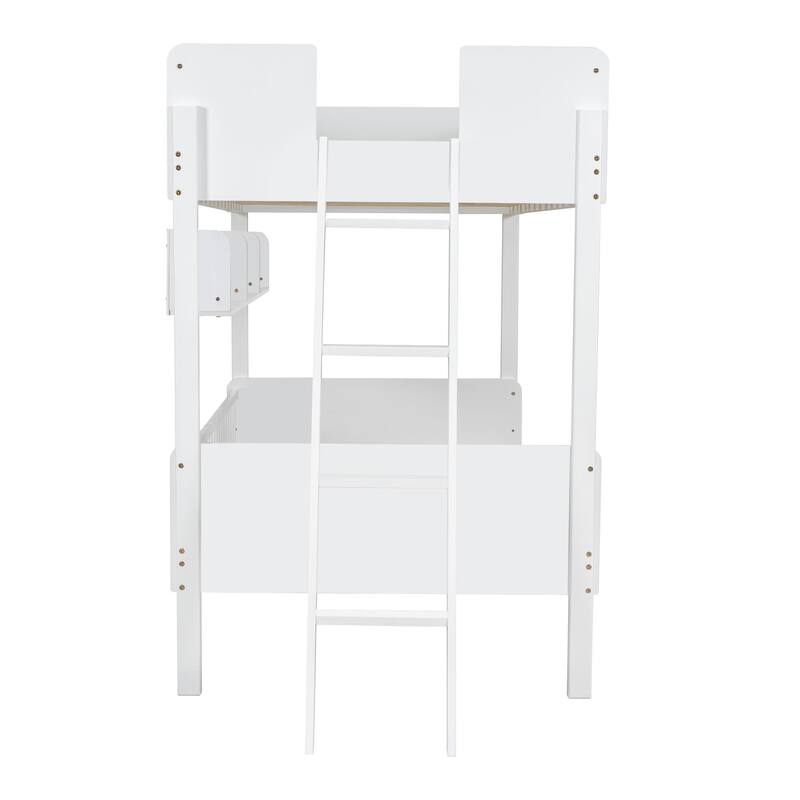 Roomfitters Twin Over Twin Bunk Bed with 3 Storage Shelves and Interchangeable Ladder