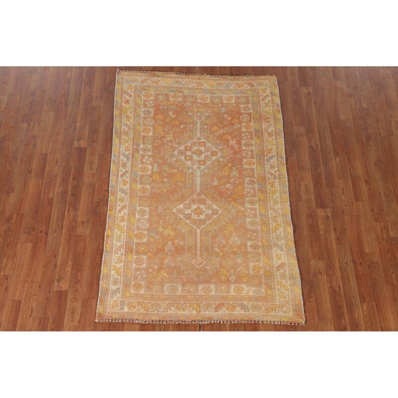 Tribal Geometric Shiraz Persian Vintage Area Rug Handmade Wool Carpet - 3'10"x 6'0"