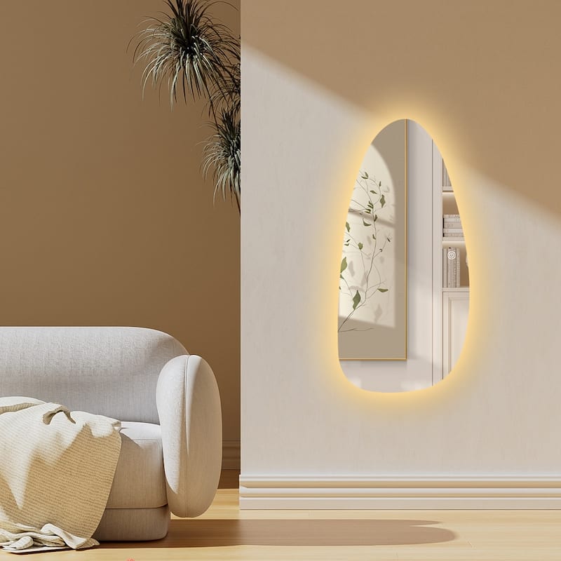 Asymmetrical LED Lighted Decorative Bathroom Vanity Mirror - Clear - 24x48
