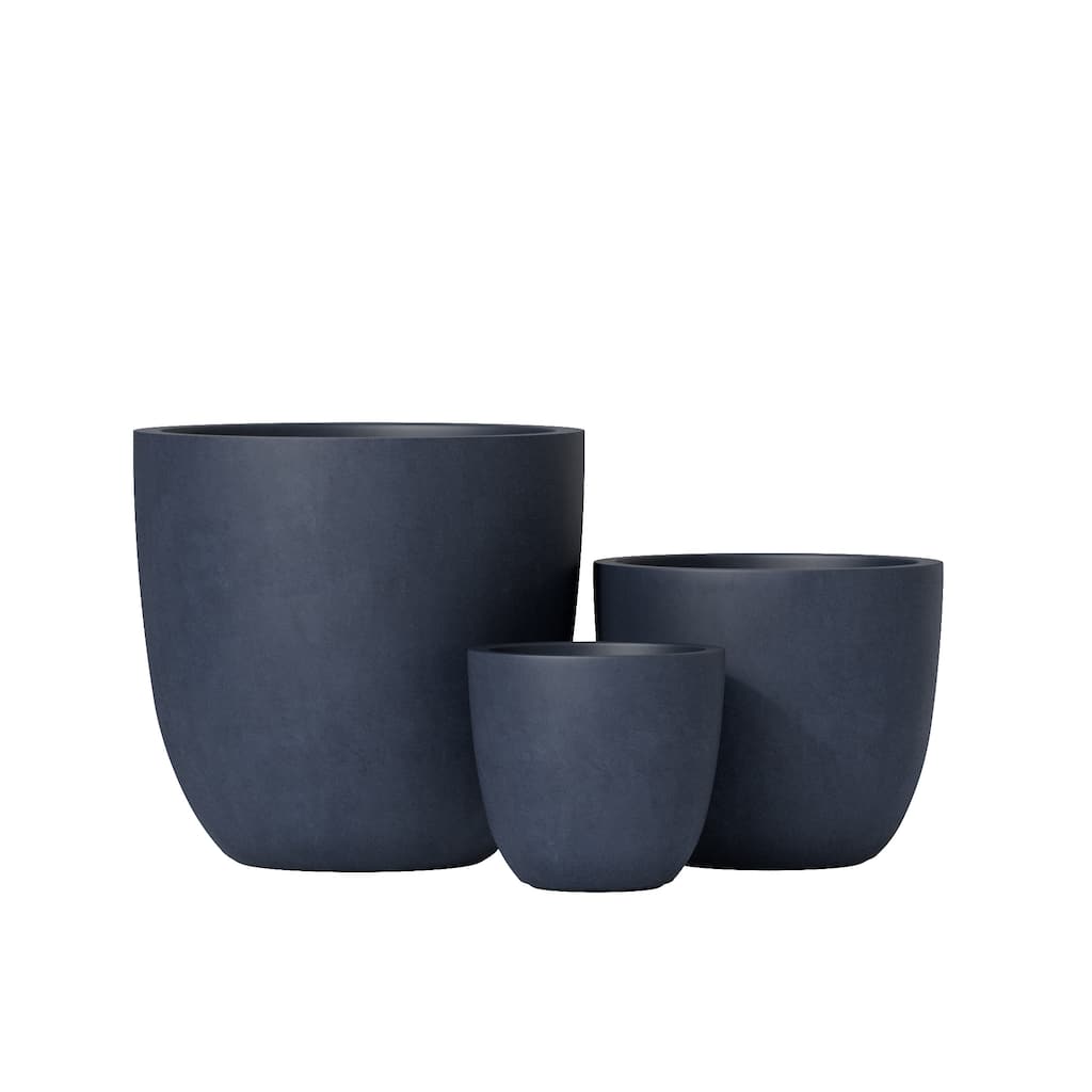 3-Piece Modern Seamless Round Lightweight Concrete Planter Set