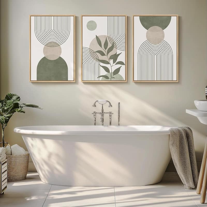 3 Piece Minimalist Beige and Green Bohemian Artwork