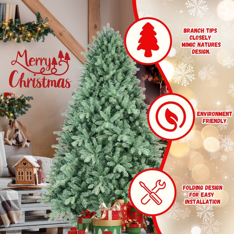 5FT Blue-Green Tint Christmas Tree with 1194 PE+PVC Tips - Unique Full-Bodied Tree with Hinged Branches,Metal Stand