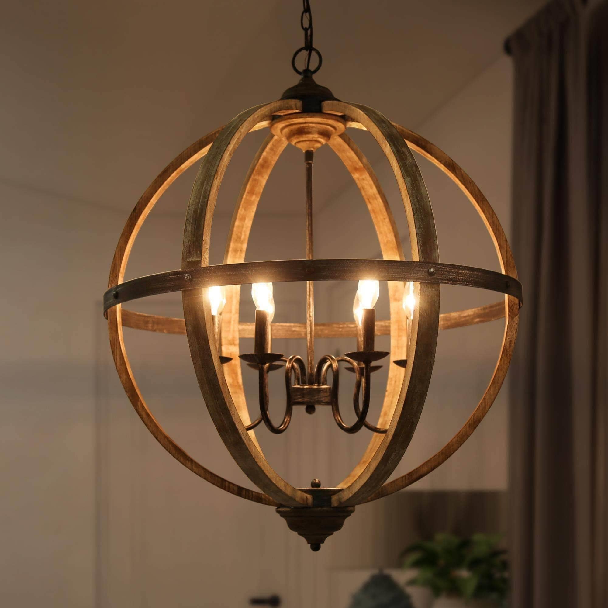 Wood globe chandelier hot sale