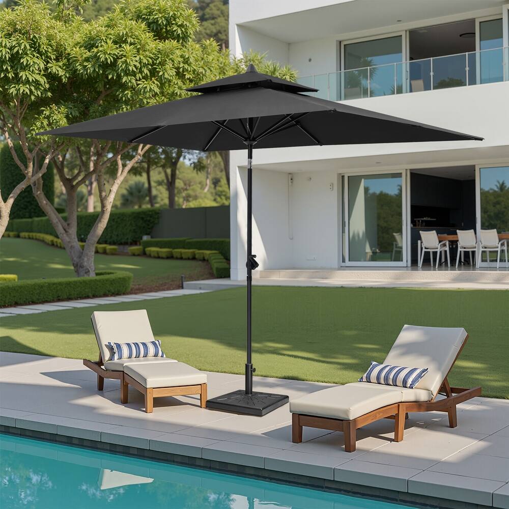 Crestlive Products 9 x 5 FT Double Top Patio Outdoor Market Umbrella and Base Stand