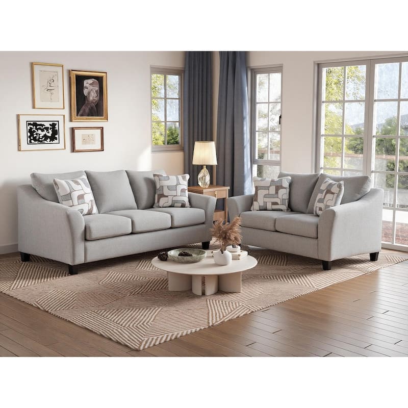 Roundhill Furniture Elaris 2-Piece Living Room Set - Flared Arm Sofa and Loveseat with Chenille Upholstery, Taupe