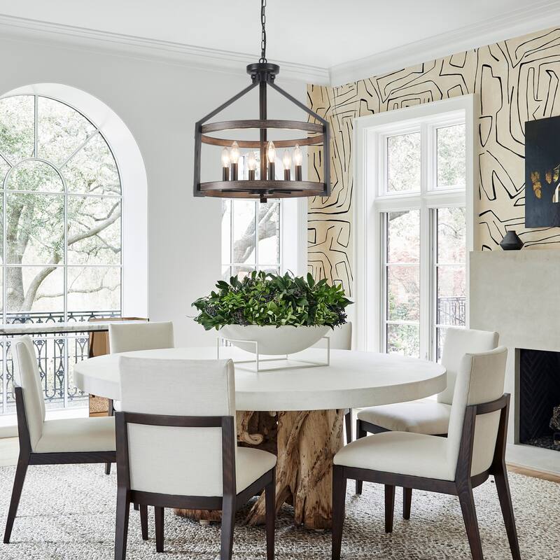 6- Light 20.3" Dimmable Modern Farmhouse Round Cage Chandelier for Dining Room Foyer - N/A