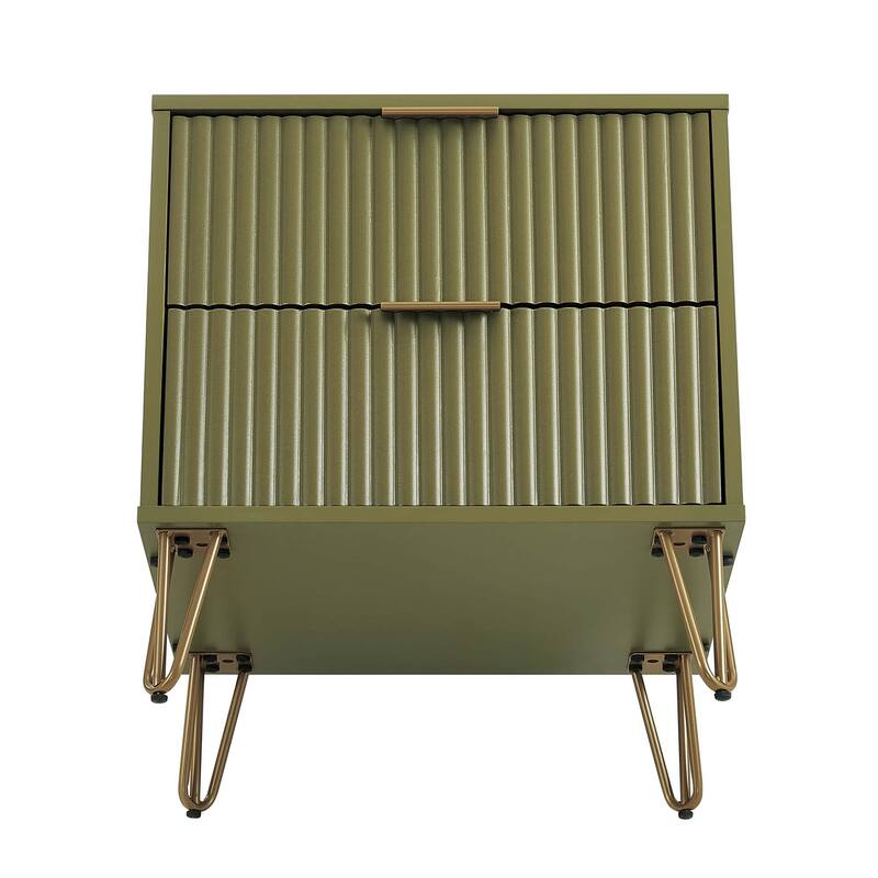 Manhattan Comfort Dumbo Mid Century Nightstand with 2 Drawer and Metal Feet.