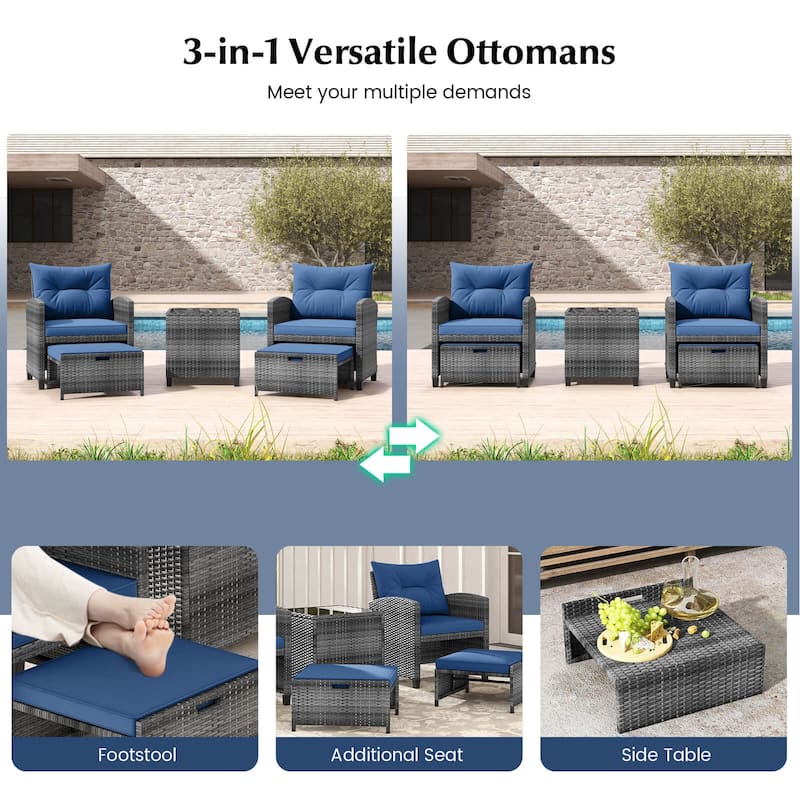 Costway 5 Piece Patio Rattan Furniture with 2 Ottomans & Tempered - See Details