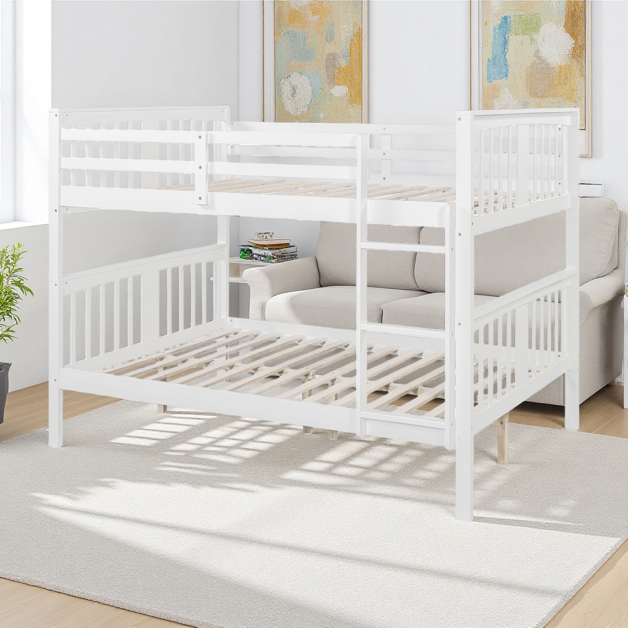 Full over Full Wood Bunk Bed with Ladder