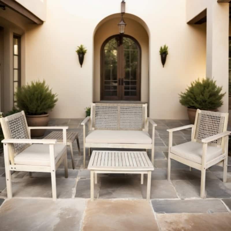5-Piece Outdoor Acacia Wood Furniture Set with Seat Cushions