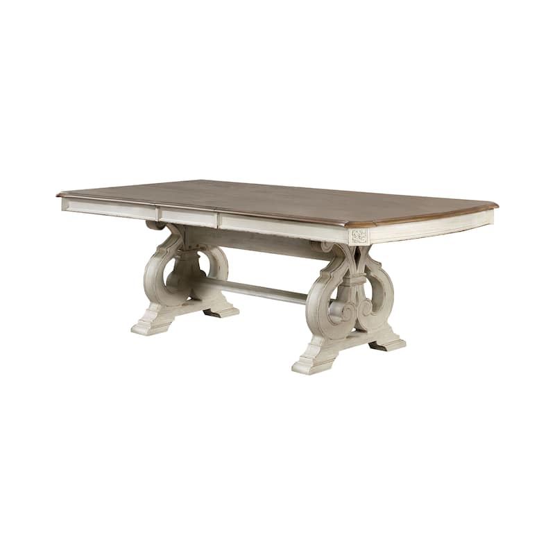 Pann Farmhouse White Solid Wood 7-Piece Expandable Dining Table Set by Furniture of America