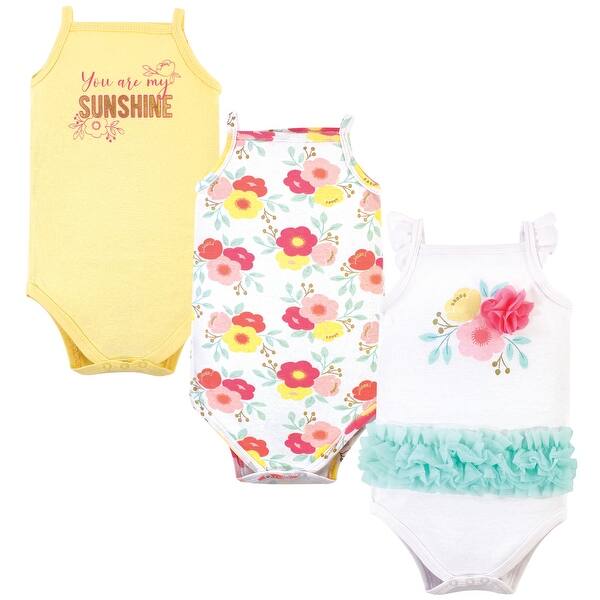 slide 1 of 1, Little Treasure Baby Girl Cotton Bodysuits 3pk, Sunshine 0-3 Months - Sunshine
