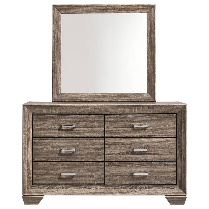 Bello Wide Dresser with Matching Mirror, 6 Drawers, Washed Taupe Wood