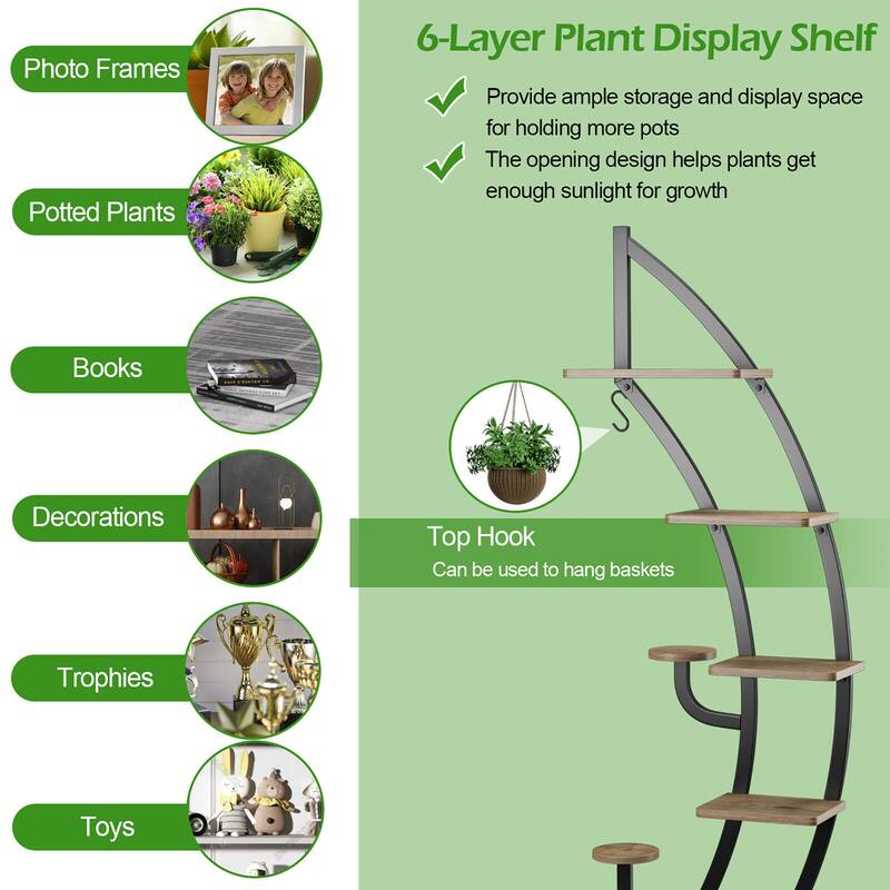 Gymax 6 Tier 9 Potted Metal Plant Stand Rack Curved Stand Holder