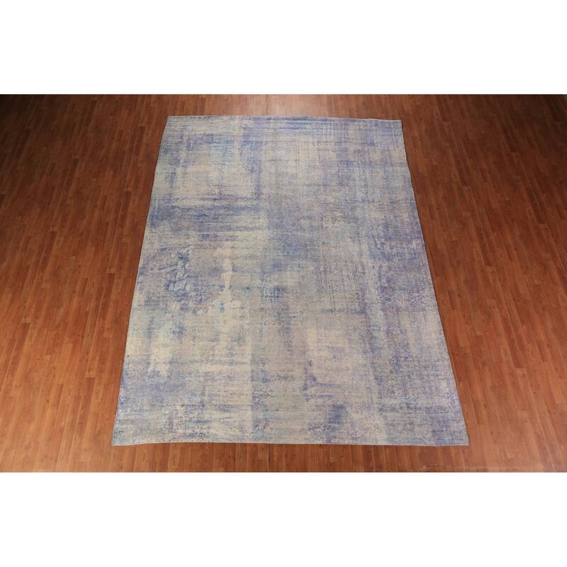 Abstract Indian Rug Hand-Knotted Multi-Color Wool Carpet - 8'11"x 11'11"