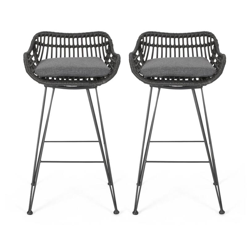 Oaks Aura 30-inch Modern Wood and Metal Patio Stool, Industrial Farmhouse Style Barstools, Set of 2