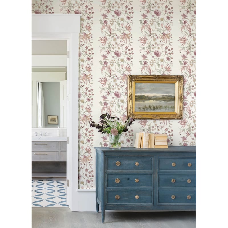 A-Street Prints Teonna Raspberry Floral Stripe Wallpaper