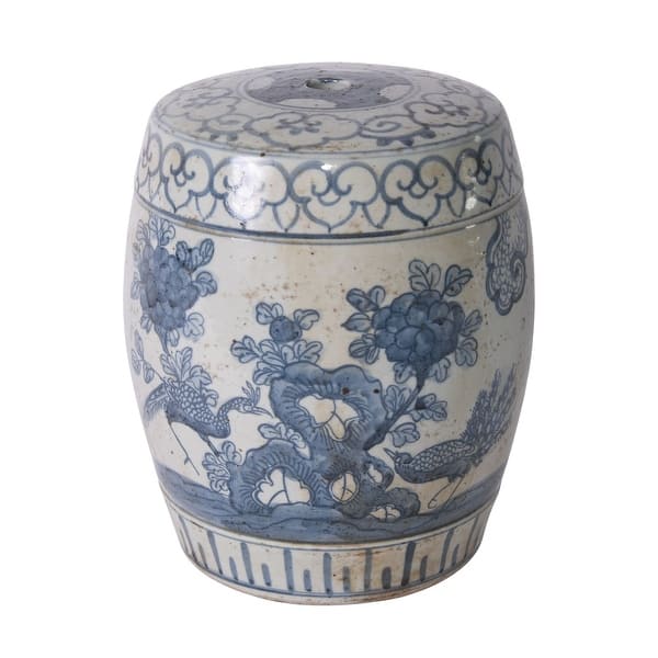 slide 2 of 3, Blue And White Pheasant Flower Mini Stool - 9x9x11