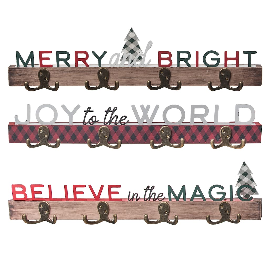 Transpac Metal Holiday Wall Decor w/Hooks Set of 3 Christmas Home Decorations