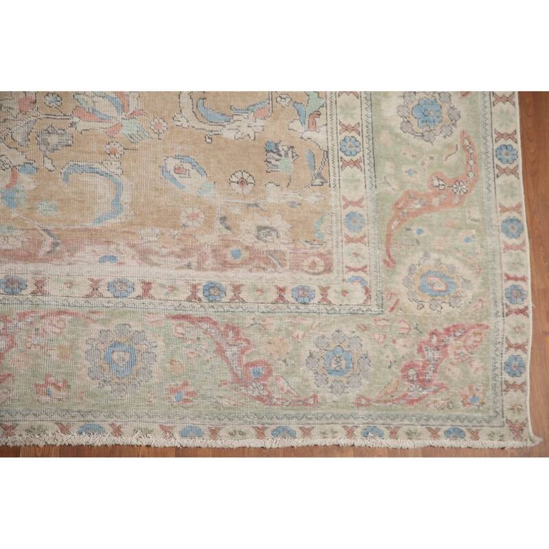 Hand Knotted Oriental 100% Wool Carpet Traditional All-Over Peach Tabriz Area Rug - 12' 8'' X 10' 0''
