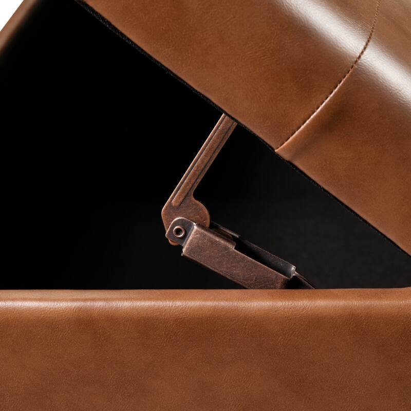 Adeco 31" Faux Leather Tufted Storage Ottoman Bench - 30.7"X15.5"X15.1"