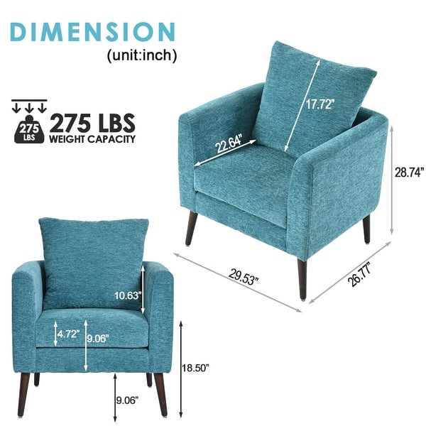 Teal Boucle Barrel Accent Chair with Pillow – Upholstered Armchair with Wood Legs for Living Room or Bedroom