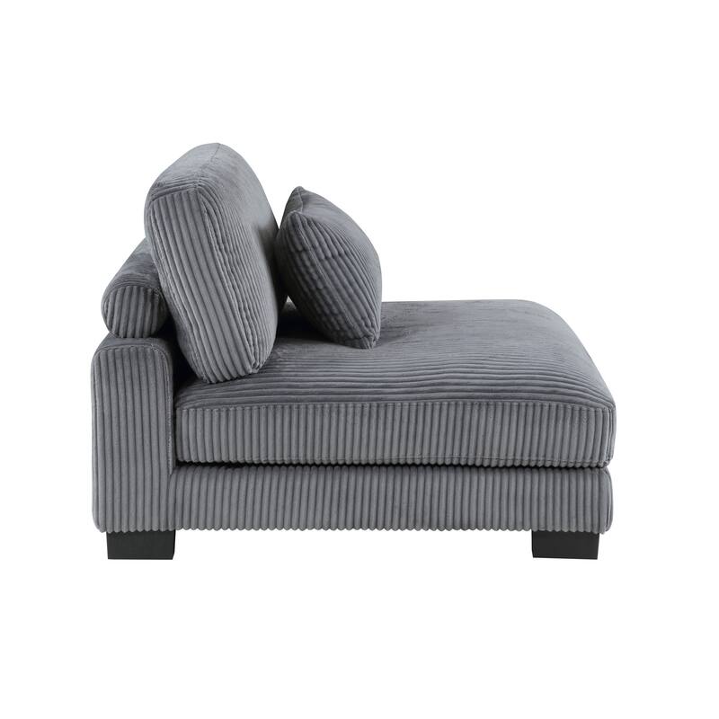 Rix 45 inch Modular Armless Chair, Gray Corduroy Fabric, Black Wood Legs