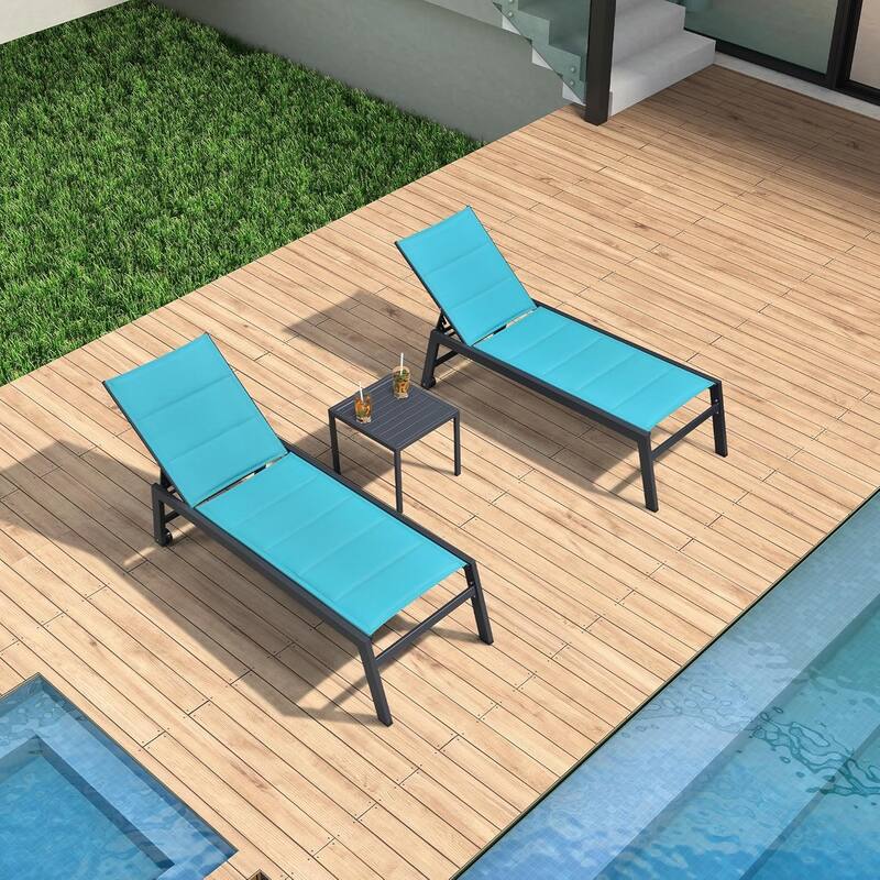PURPLE LEAF Outdoor Chaise Lounge Set of 2 Aluminum Patio Lounge Chair with Wheels and Side Table - Blue