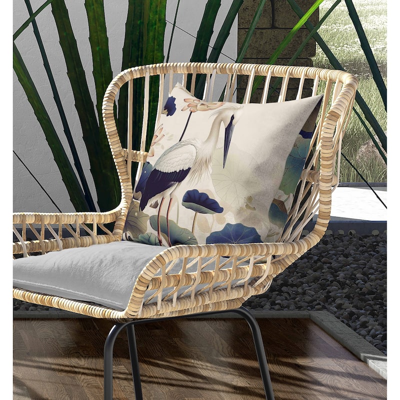 Lotus Pond Indoor/Outdoor Reversible Throw Pillow Beige and Blue