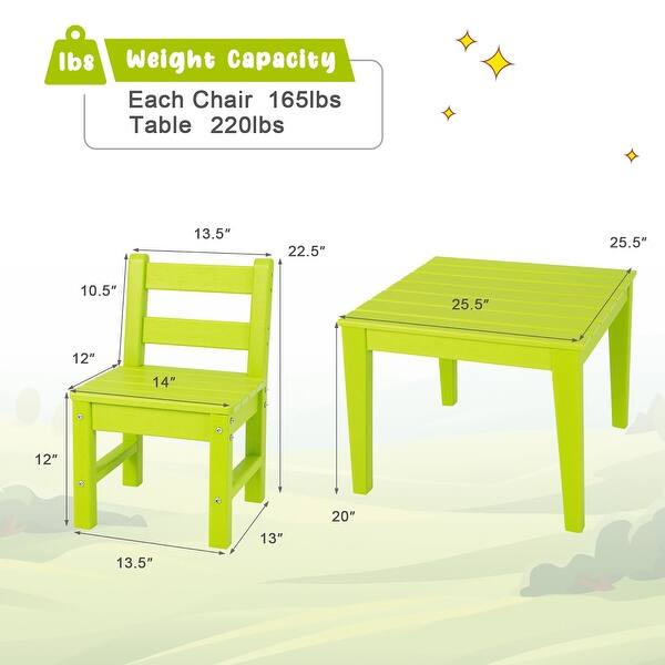 dimension image slide 0 of 3, Costway 3PCS Kids Table & 2 Chairs Set Outdoor Heavy-Duty All-Weather - See Details