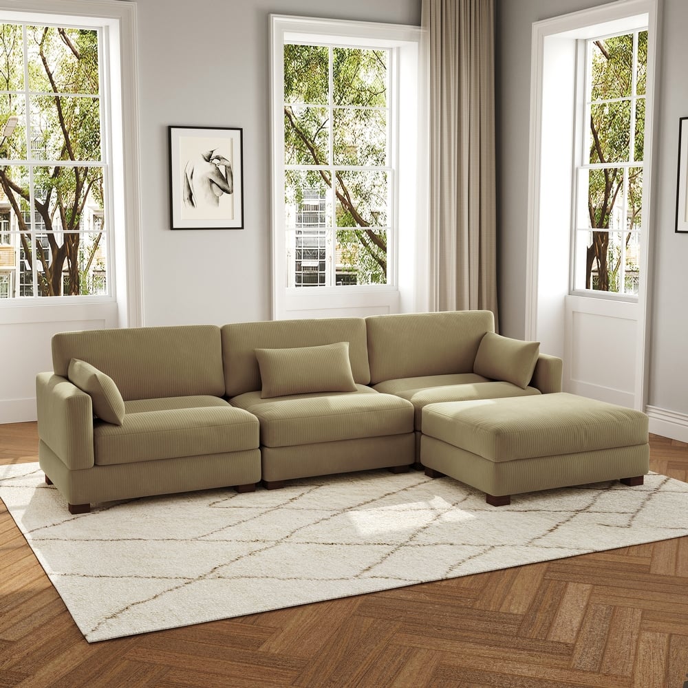 4-Piece L Shaped Couch Modular Sectional Sofa with Ottoman