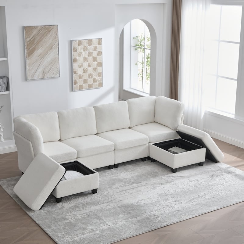 Freely Combinable Convertible Modular Sectional Sofa with Storage Ottomans