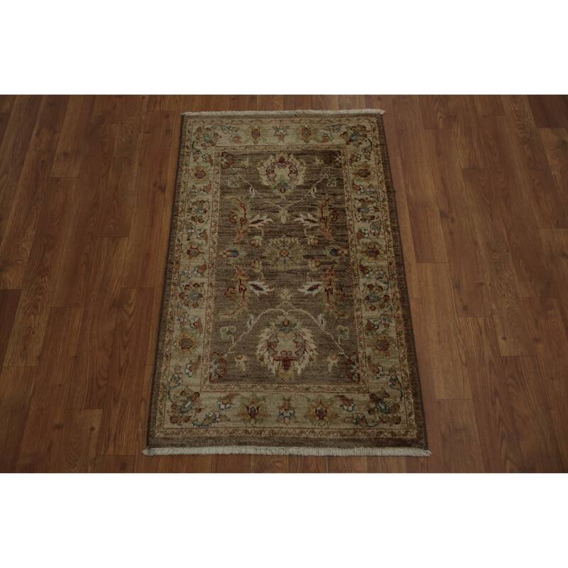 Hand Knotted Oriental 100% Wool Carpet Traditional All-Over Brown Peshawar Area Rug - 3' 2'' X 2' 0''