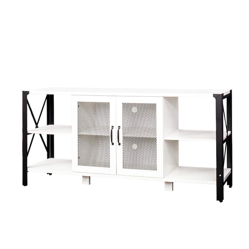 80'' Farmhouse TV Stand, Wood and Metal Entertainment Center with Open Shelves & Mesh Door Storage