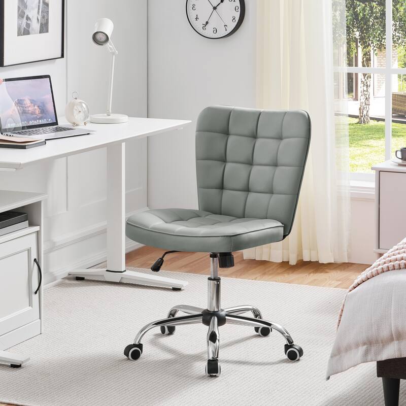 Yaheetech Modern Faux Leather Armless Desk Chair Task Chair with Chrome-finish Metal Base - N/A - Light Gray