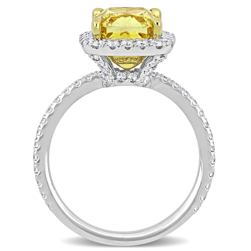 Miadora 3 5/8ct TDW Cushion-Cut Natural Yellow Diamond Engagement Ring in 18k Two-Tone Gold