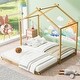 preview thumbnail 7 of 9, Twin Size Metal House Platform Bed with Trundle Gold