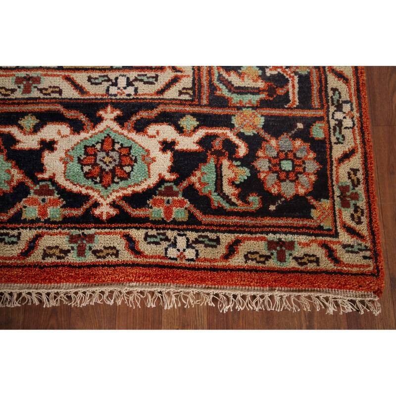 Orange Geometric Heriz Serapi Indian Area Rug Hand-Knotted Wool Carpet - 8'0"x 10'1"
