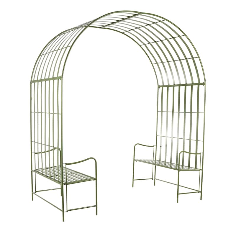 Metal Large Arched Garden Arbor with 2 Attached Benches - Green - Roche River Decor