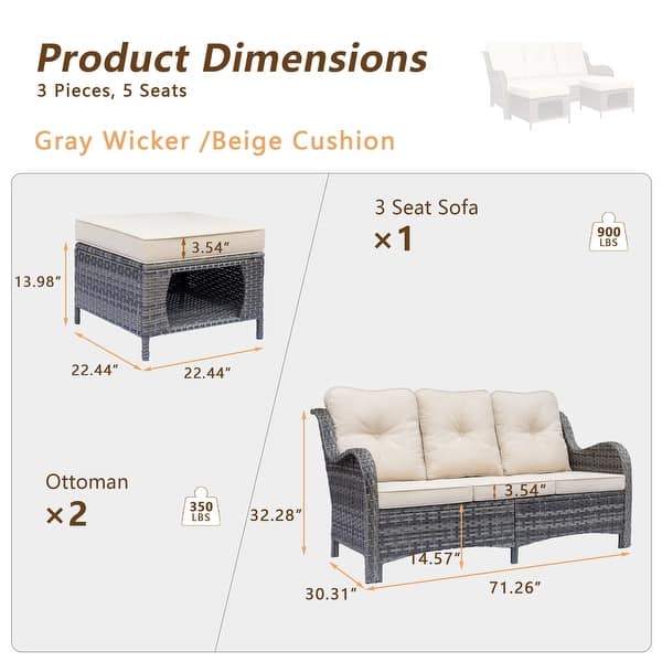 dimension image slide 2 of 9, Gray Wicker Rattan Outdoor Patio Furniture Set Swivel Chair with Cushion